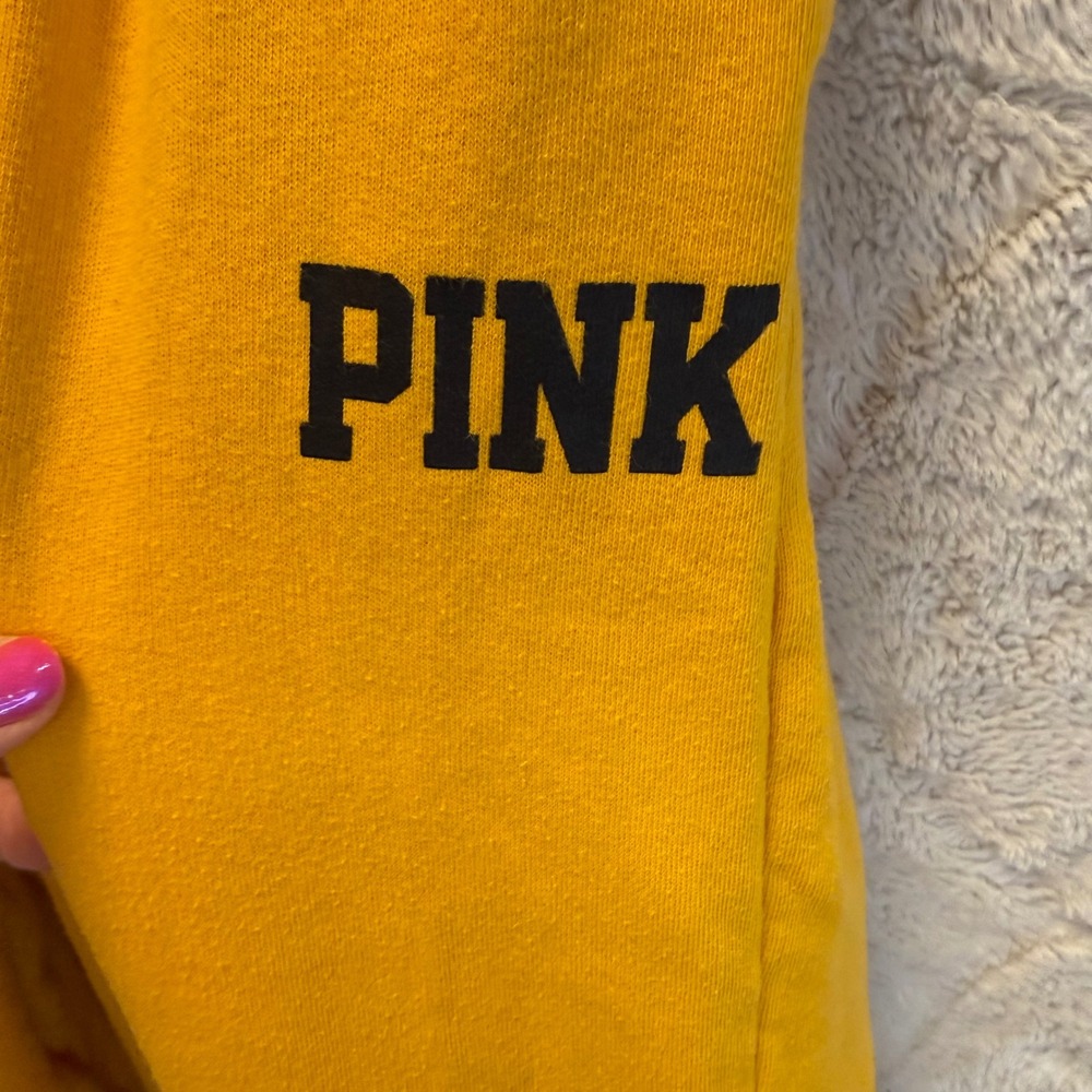 PINK Victoria's Secret Wide Leg Sweatpants Yellow Colorblock Logo Womens L